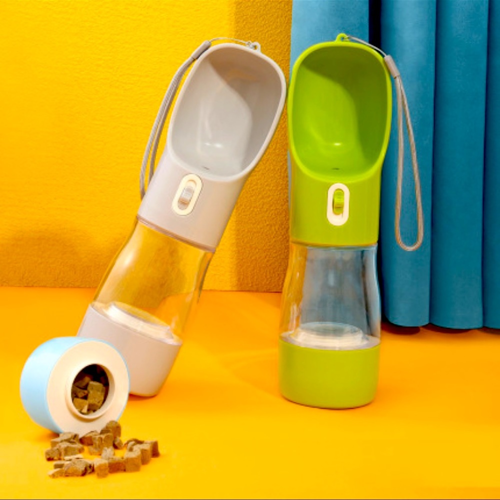 Pet dog outdoor water bottle and food bowl